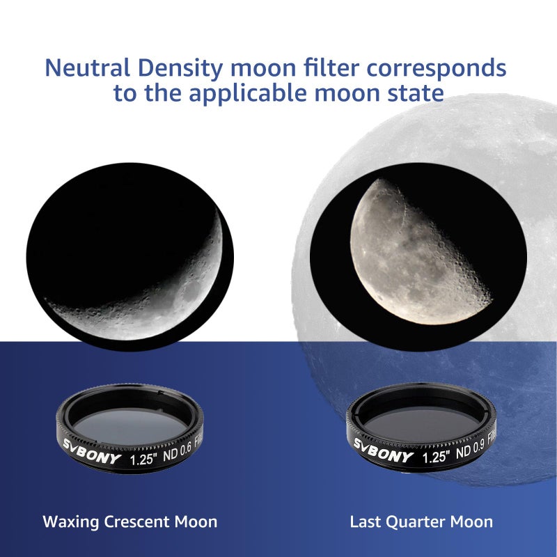 SVBONY SV139 Telescope Filter Moon Filter Kit 1.25 inch ND4 ND8 ND16 ND1000 for Telescope Eyepiece Reduces Moon Glare and Enhances Lunar Crater Details - Image 4
